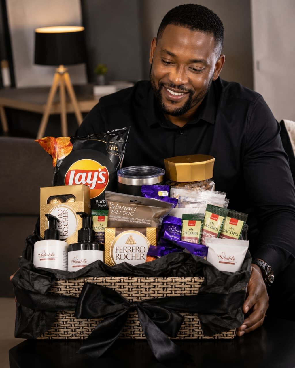 Corporate gift hamper with Sibahle products and snacks